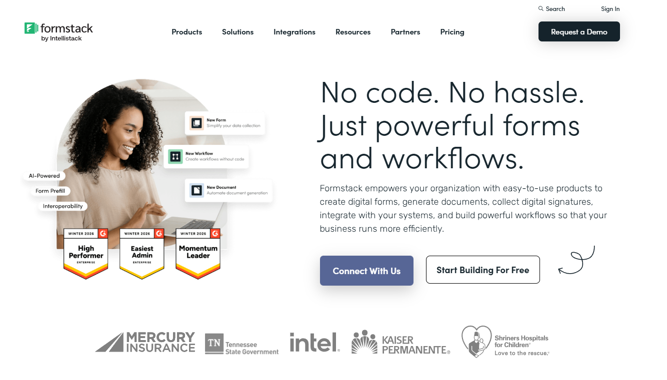 Formstack workflow and digital forms platform listed among jotform alternatives