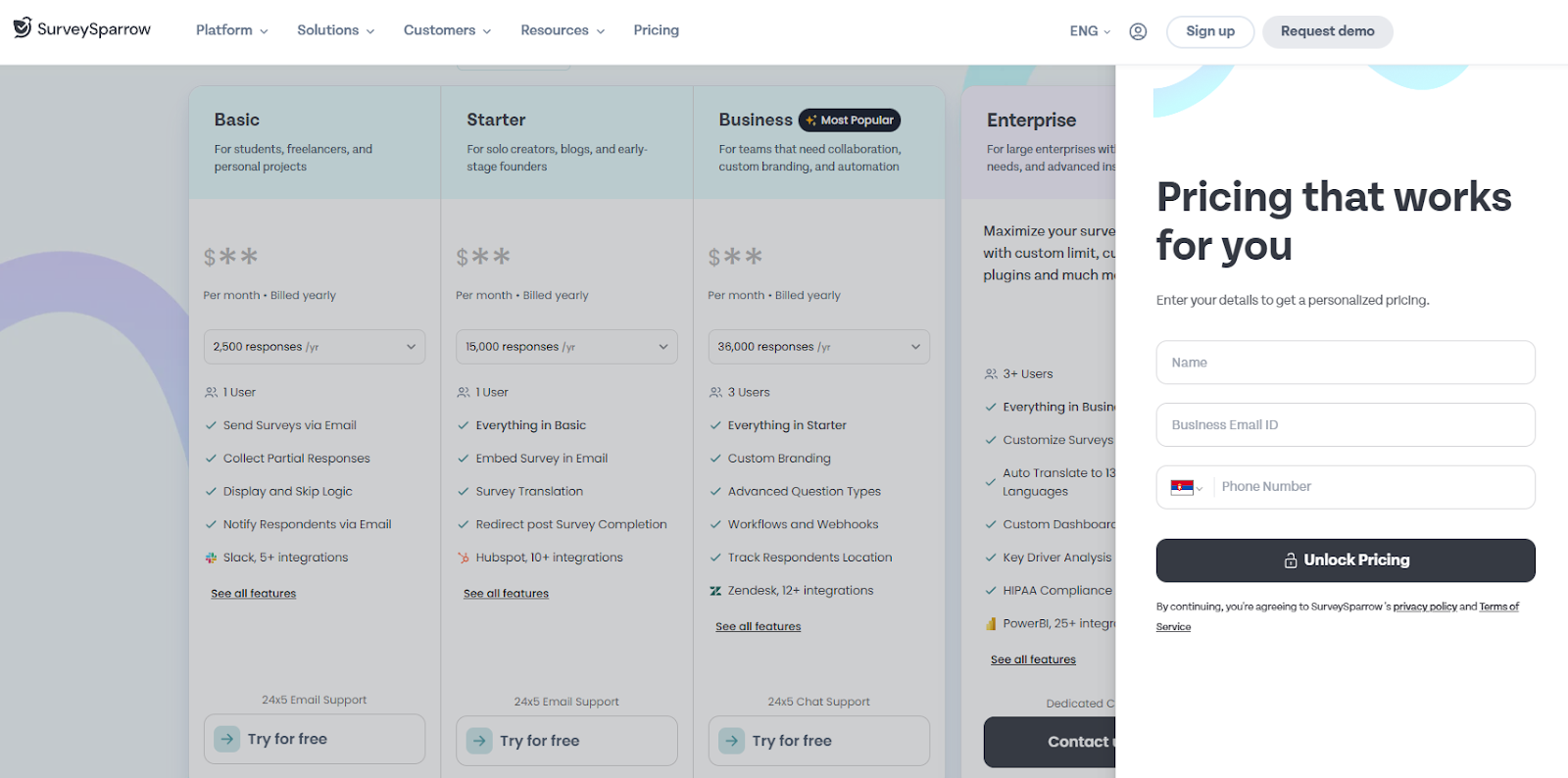 SurveySparrow pricing